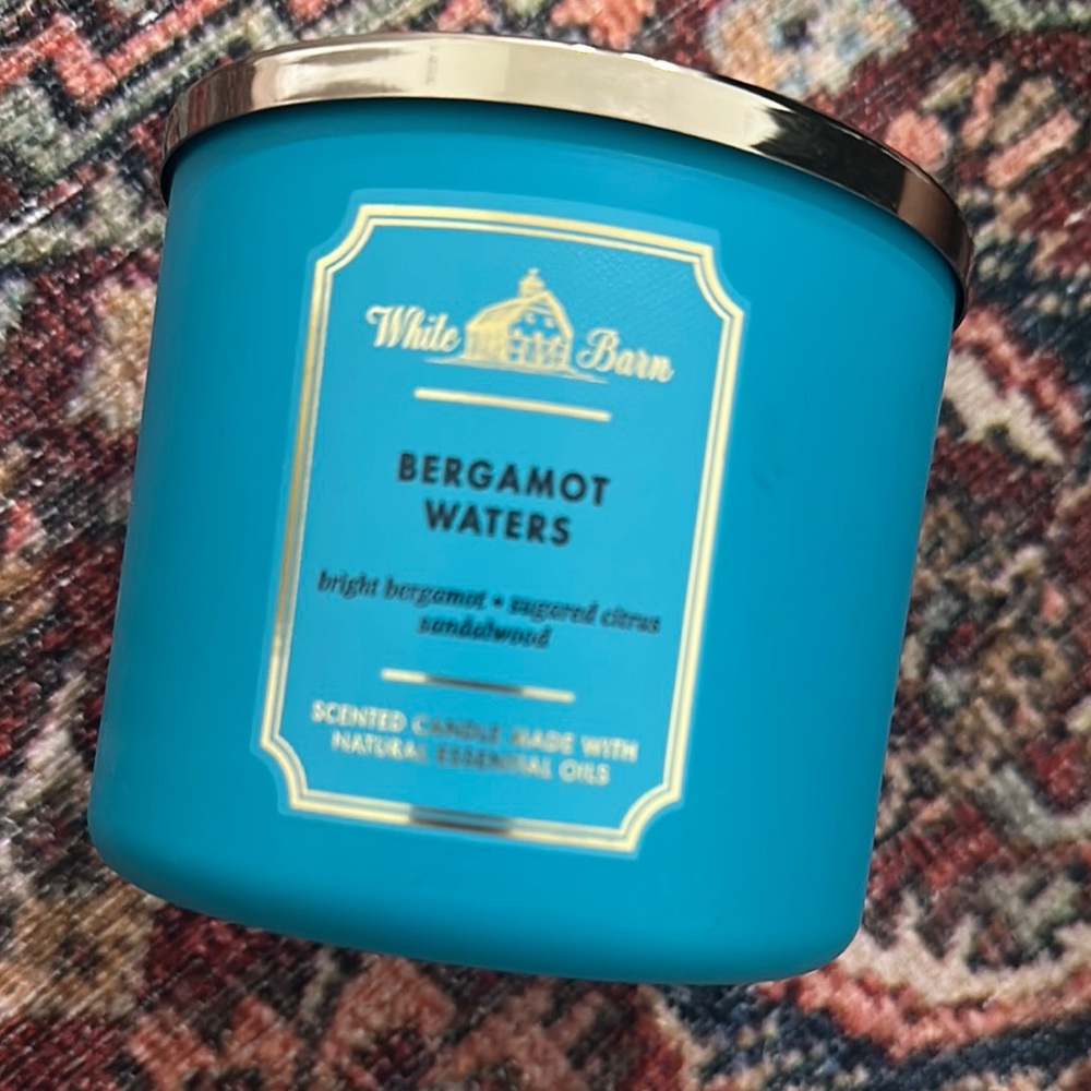 White Barn Bergamot Waters Blue Candle